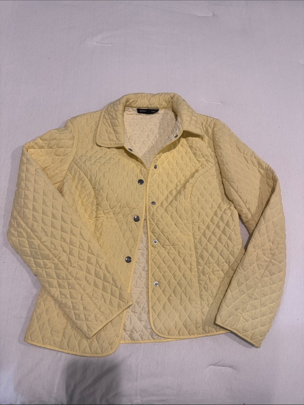 Quilted Snap-Front Jacket in Pastel Yellow